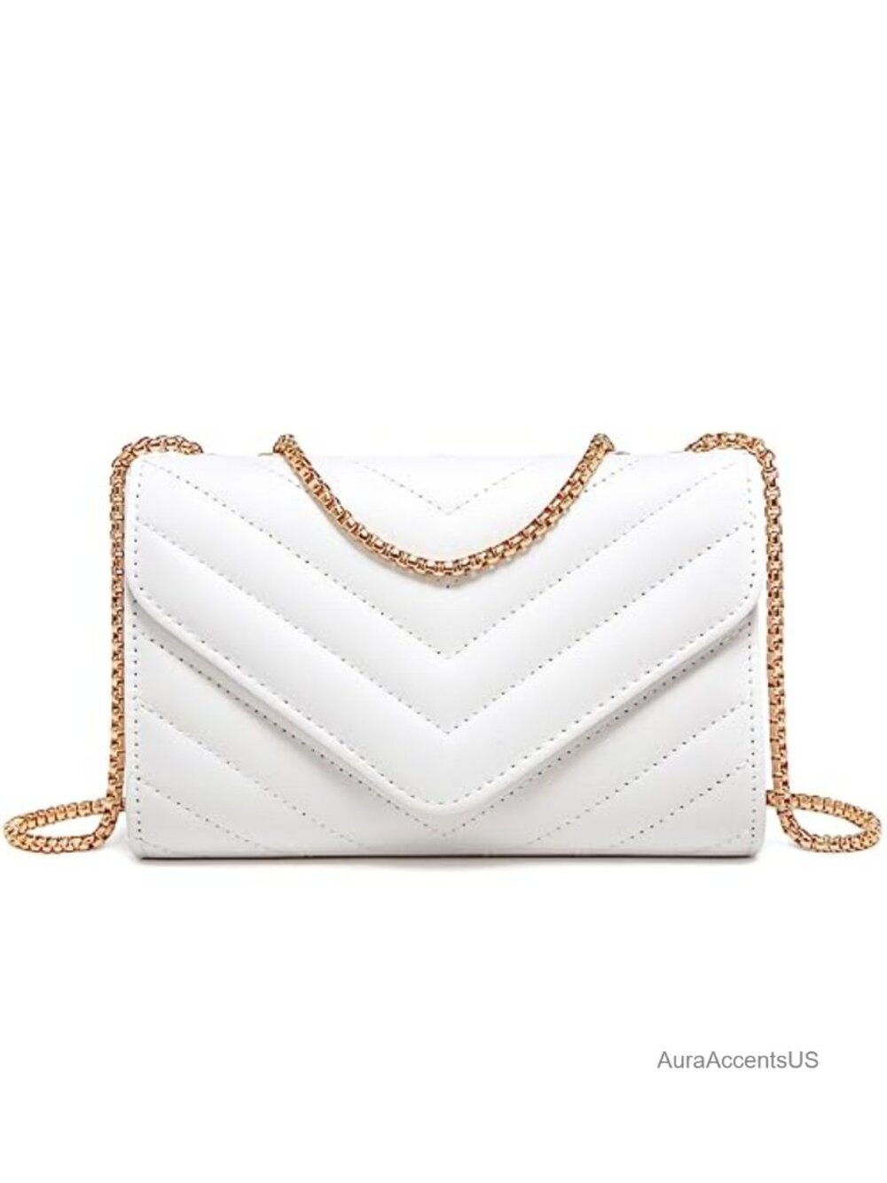 Quilted Faux Leather Crossbody Bag with Chain Strap Evening Clutch